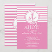 Ahoy ! Une fille Nautique Baby shower Invitation (Devant / Derrière)