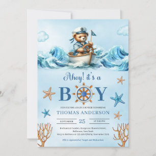 Ahoy waterverf blauw en bruin teddybeer zeiler kaart