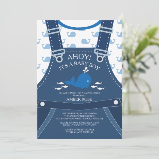 Ahoy Whale Baby shower nautique Invitation (Debout devant)