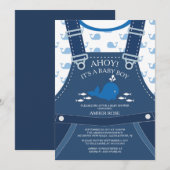 Ahoy Whale Baby shower nautique Invitation (Devant / Derrière)