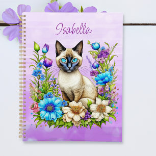 Ai Aquarelle Siamese Chat en Fleurs Personnalisé