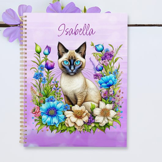 Ai Aquarelle Siamese Chat en Fleurs Personnalisé