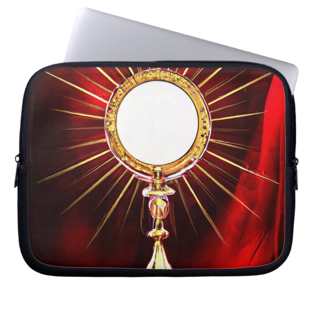 AI Art Blessed Sacrament Host in a Monstrance 1 Laptop Sleeve (Voorkant)