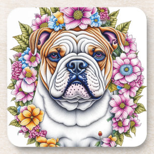 Ai Art Bulldog Omgeven door grillige bloemen Bier Onderzetter