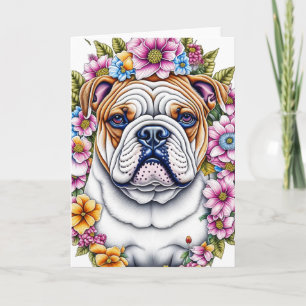 Ai Art Bulldog Omgeven door grillige bloemen Kaart
