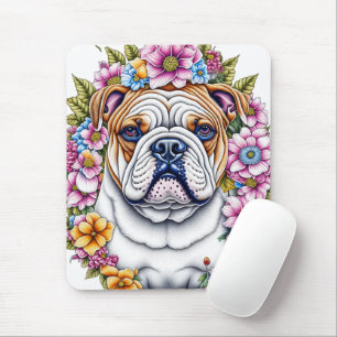 Ai Art Bulldog Omgeven door grillige bloemen Muismat