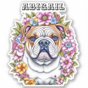 Ai Art Bulldog Omgeven door grillige bloemen Sticker