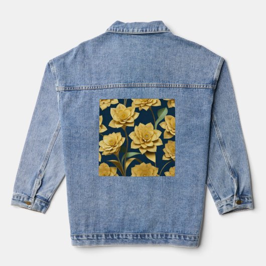AI Art Gold Dahlia Bloemen Denim Jas Denim Jacket (Achterkant)