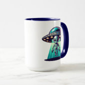 AI Art met UFO Beaming up an Alien Mok (Voorkant rechts)