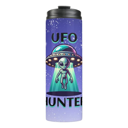 AI Art met UFO Beaming up an Alien | UFO Hunter Thermosbeker (Voorkant)