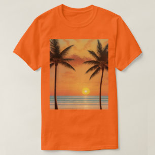 AI Art Morning Sunrise Beach Palm Trees T-shirt