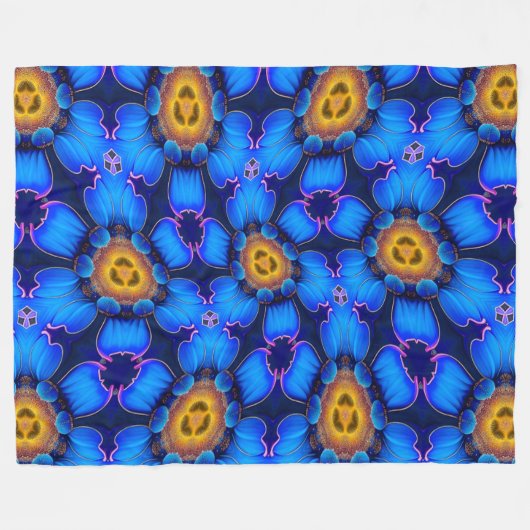 Ai Blue Flower Pattern Fleece Deken (Voorkant (Horizontaal))
