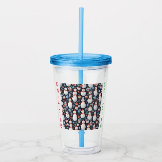 AI Chilling Snowman Patroon Acryl Tumbler of Cup Acryl Drinkbeker (Voorkant)
