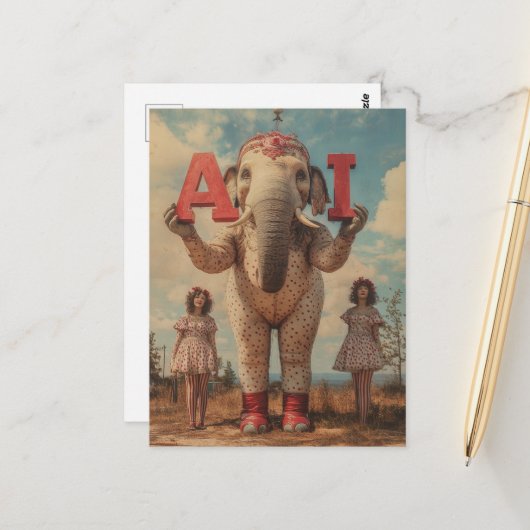 AI Circus Elephant Briefkaart (Voorkant / Achterkant in situ)