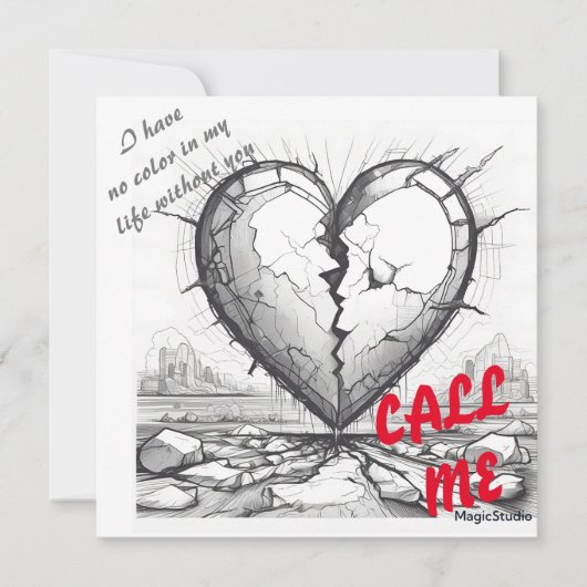 AI downloadbare zwart-wit gebroken hart Kaart (Voorkant)