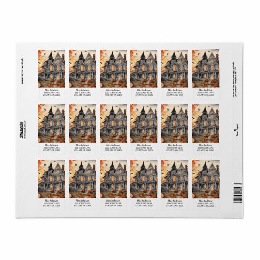 AI Gegenereerd Spooky Oud Huis Halloween Etiket (Full Sheet)