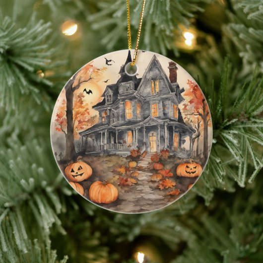 AI Gegenereerd Spooky Oud Huis Halloween Keramisch Ornament (Boom)