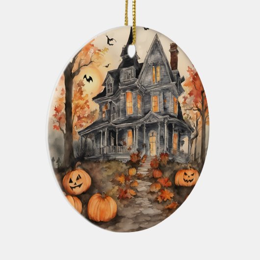 AI Gegenereerd Spooky Oud Huis Halloween Keramisch Ornament (Rechts)