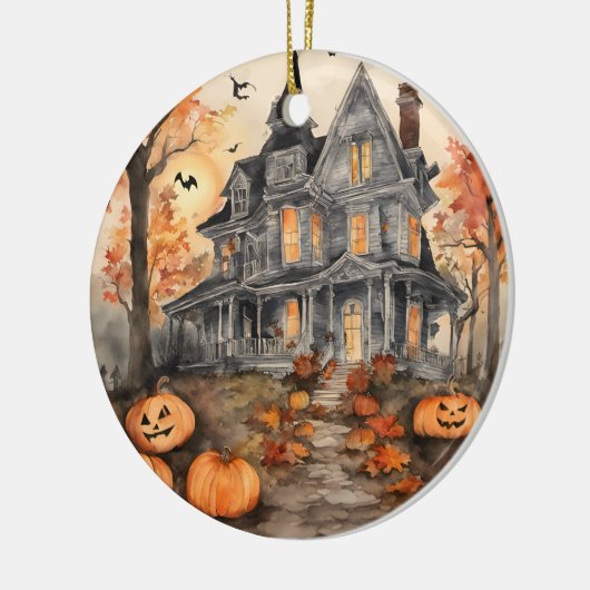 AI Gegenereerd Spooky Oud Huis Halloween Keramisch Ornament (Links)
