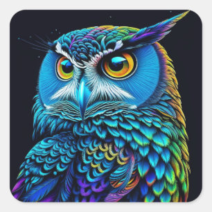 AI gegenereerde kleurrijke Uil Vierkante Sticker