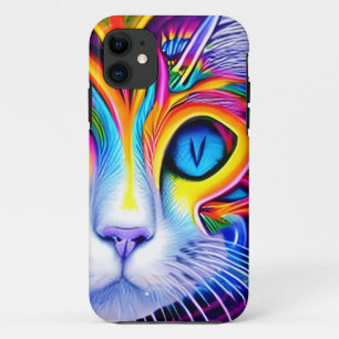 AI Generated Artsy Cool Blue Eyed Abstract Cat iPhone 11 Hoesje