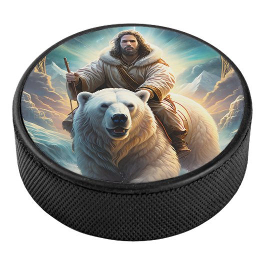 (AI Generated) Jesus op een polair beer Hockey Puck (3/4)