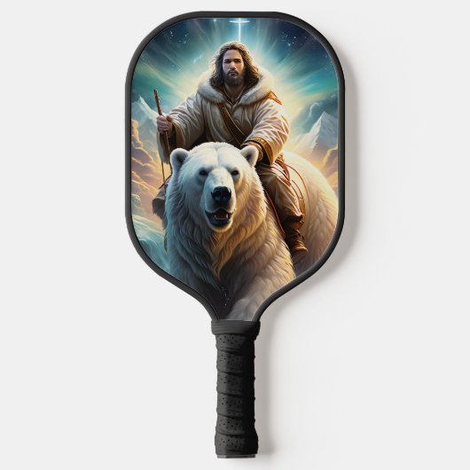 (AI Generated) Jesus op een polair beer Pickleball Paddle (Voorkant)