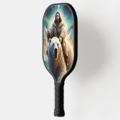 (AI Generated) Jesus op een polair beer Pickleball Paddle (Links)