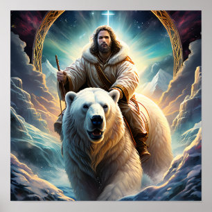 (AI Generated) Jesus op een polair beer Poster