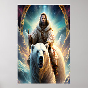 (AI Generated) Jesus op een polair beer Poster