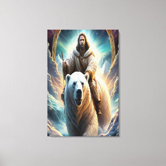 (AI Generated) Jesus op een polair beer Poster Canvas Afdruk (Voorkant)