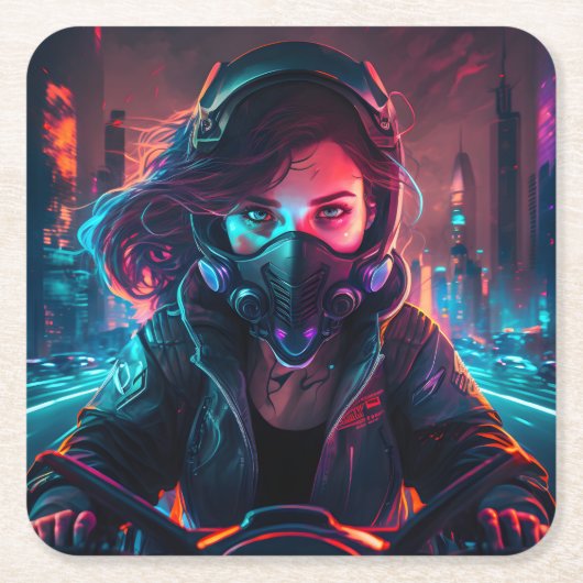 AI generated motorcycle art #1 Vierkante Kartonnen Onderzetter (Voorkant)