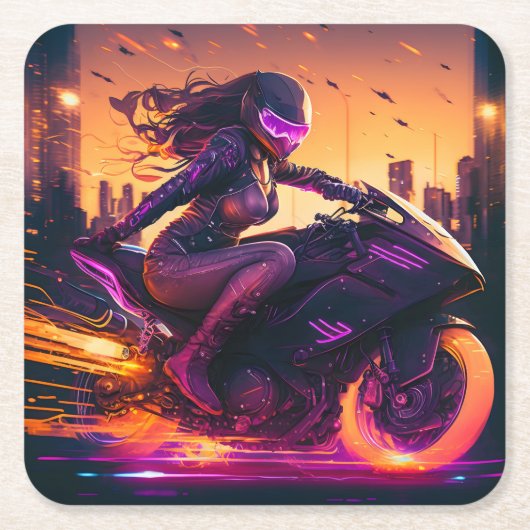 AI generated motorcycle art #3 Vierkante Kartonnen Onderzetter (Voorkant)