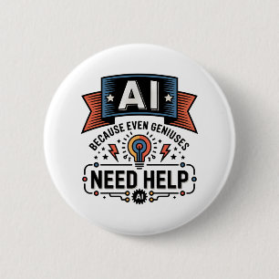 AI Geniaal Humor Tech Citaat Design Ronde Button 5,7 Cm