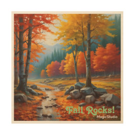 AI-Herfst Rocks Wall Wood Art Hout Afdruk