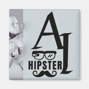 AI Hipster met draagbare glazen en snor Magneet
