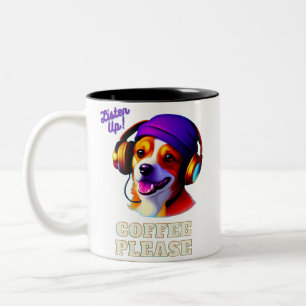AI Leuke Puppy Hoofdtelefoon "Luister omhoog! Koff Tweekleurige Koffiemok