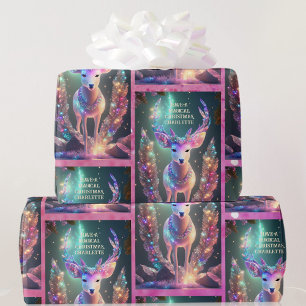 AI Magical Christmas Naam toevoegen Tekst Girl's G Cadeaupapier