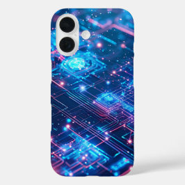 AI Neon Grid iPhone 16 Hoesje