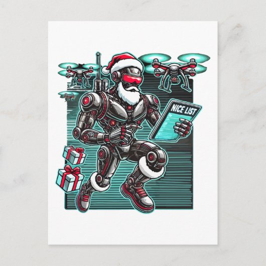 AI Powered Santa Robot met drones en kerst L Briefkaart (Voorkant)