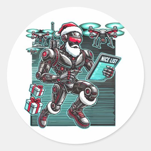 AI Powered Santa Robot met drones en kerst L Ronde Sticker (Voorkant)