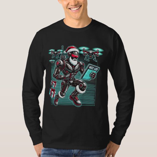 AI Powered Santa Robot met drones en kerst L T-shirt (Voorkant)