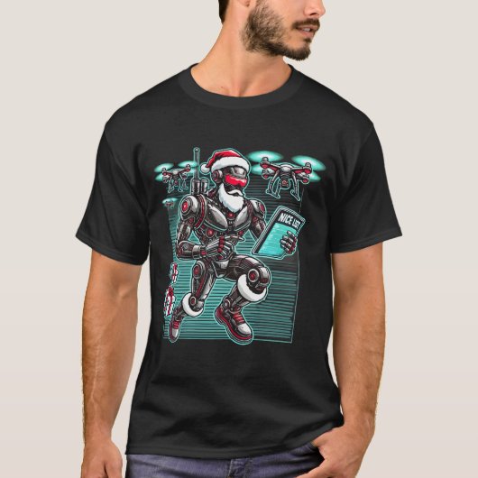 AI Powered Santa Robot met drones en kerst L T-shirt (Voorkant)
