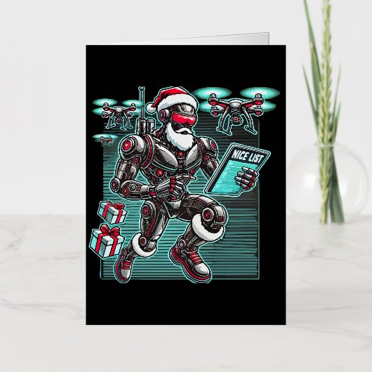 AI Powered Santa Robot met drones en Kerstmis Folie Wenskaart (Voorkant)
