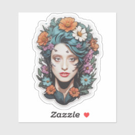 AI Reimagined Self Portrait of Artist-floral Sticker