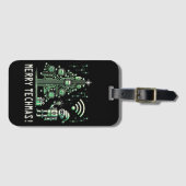 AI-robot met Tech Christmas Tree - Vrolijke Techma Bagagelabel (Voorkant (horizontaal))