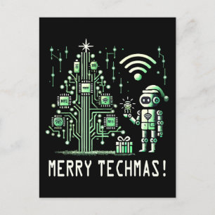 AI-robot met Tech Christmas Tree - Vrolijke Techma Briefkaart