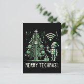 AI-robot met Tech Christmas Tree - Vrolijke Techma Briefkaart (Staand voorkant)