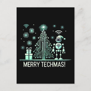 AI-robot met Tech Christmas Tree - Vrolijke Techma Briefkaart