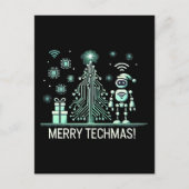AI-robot met Tech Christmas Tree - Vrolijke Techma Briefkaart (Voorkant)